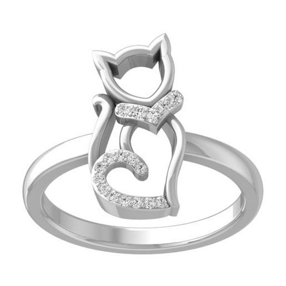 Araiya Fine Jewelry 10K White Gold Round-shape Diamond cat heart Ring (1/10 Cttw, I-J Color, I2-I3 Clarity) Size 5