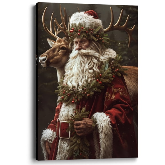 Wallume Store Christmas Santa Reindeer Canvas Wall Art Living Room Decor 12x8 inch