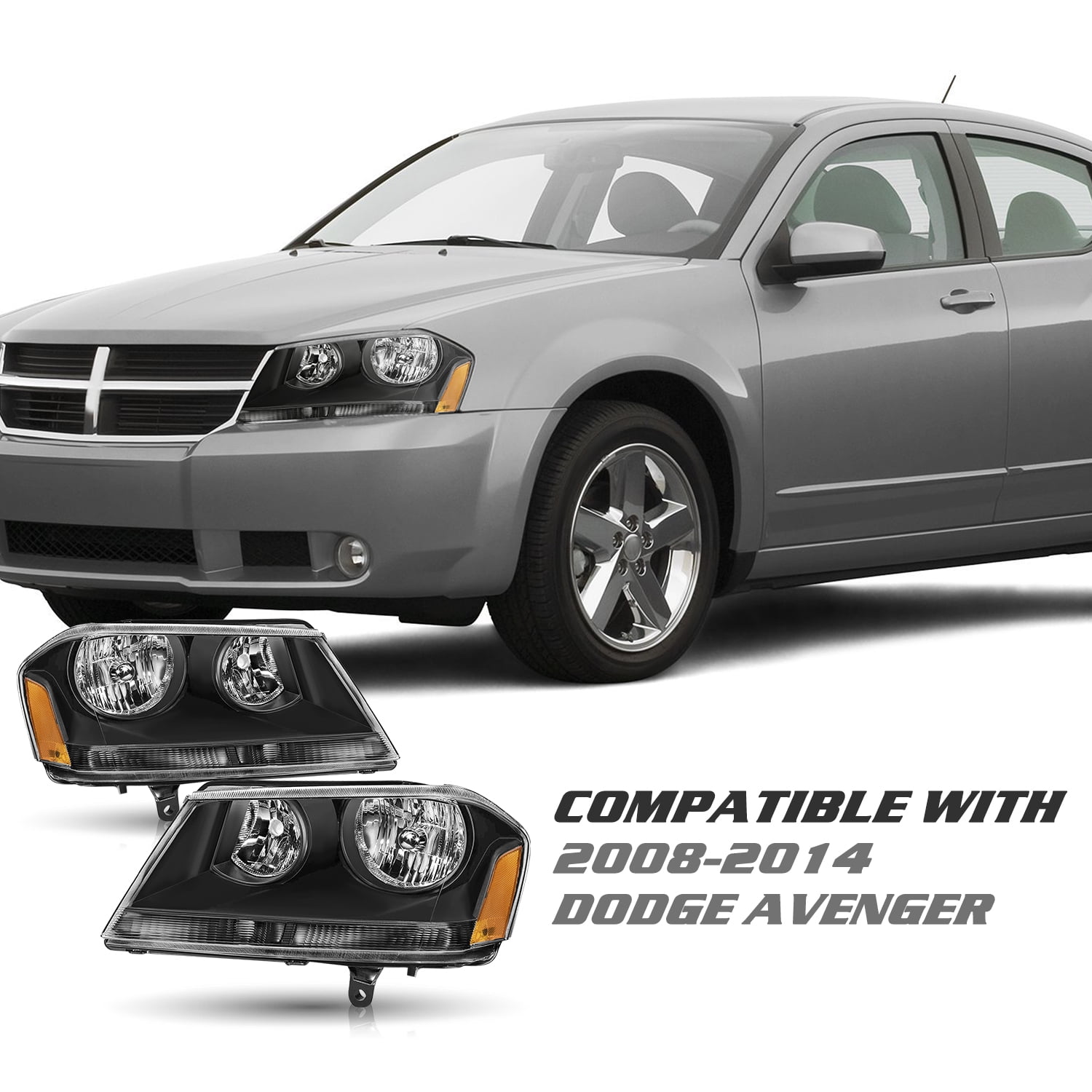FOR 2008-2014 DODGE AVENGER HEADLIGHT DRIVER & PASSENGER SIDE HEADLAMP ASSEMBLY