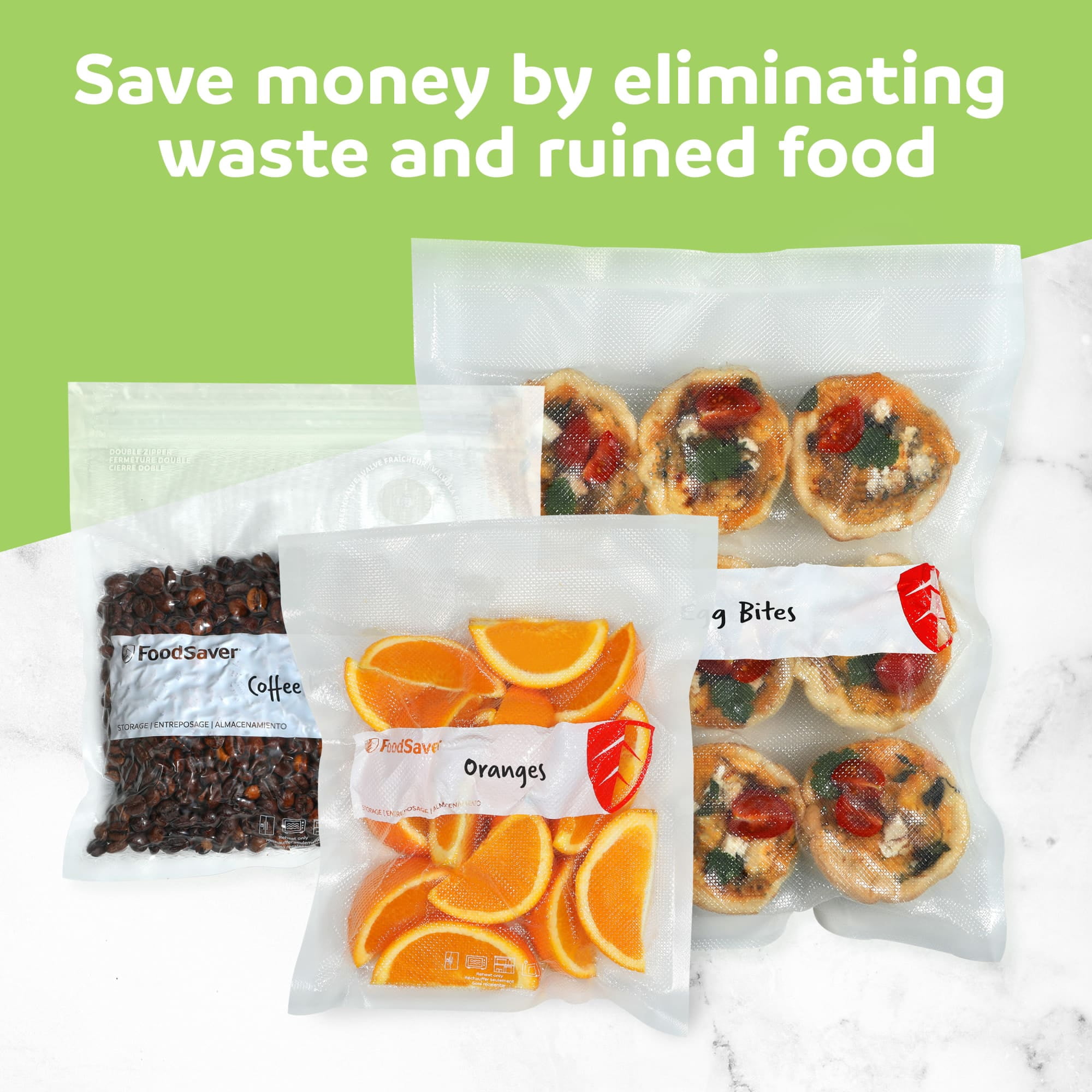 FoodSaver Reusable Quart Vacuum Zipper Bags, 34 Count BPA-Free Storage Bags for Food, Sous Vide, and Meal Prep, Compatible with Handheld Sealers