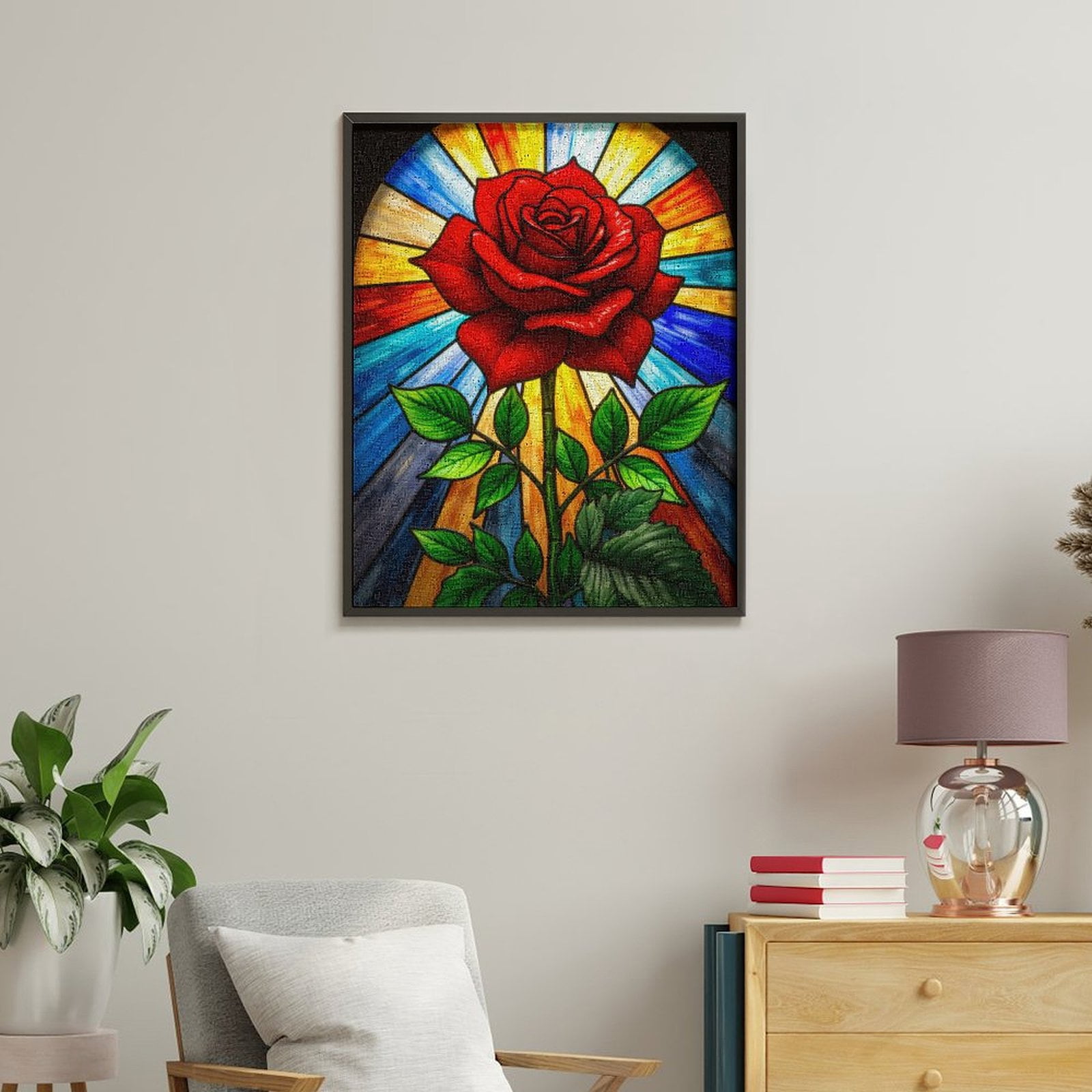 Paint By Numbers Kit for Adults Beginner - Stained Glass Rose Art Background DIY Canvas Painting Kits for Adults, Frameless Paint By Number for Adults for Home Wall Decor 16x20 Inch