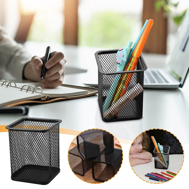 Portabolígrafos de malla metálica | Organizador de escritorio | Cesta pequeña de alambre duradera y elegante para oficina y útiles escolares | Versátil para escritorio, maquillaje, herramientas | 1