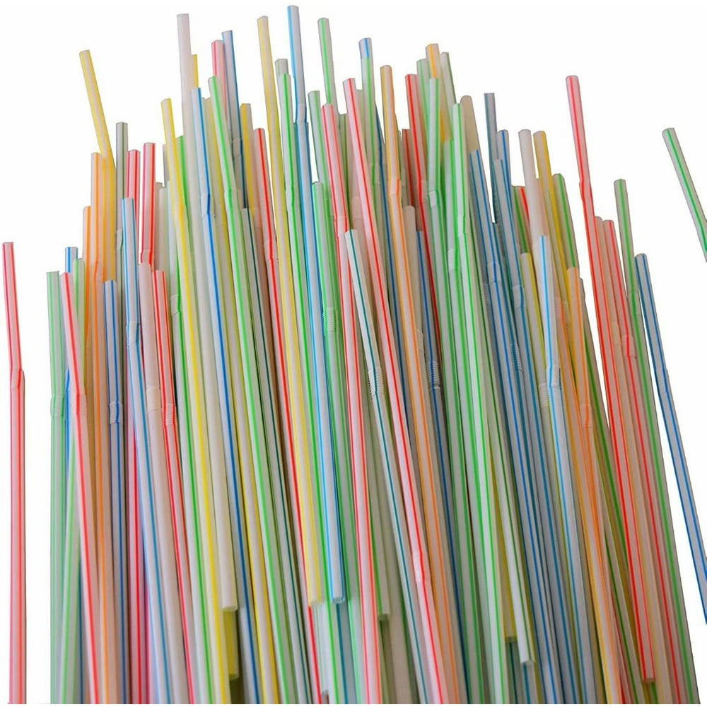 Cribun 300pcs Flexible Plastic Drinking Straws Bendable Straws Striped