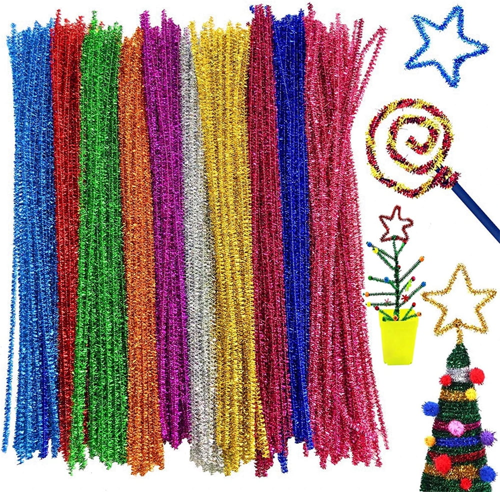 NOGIS 100Pcs Glitter Pipe Cleaners Tinsel Chenille Stems,10 Colors