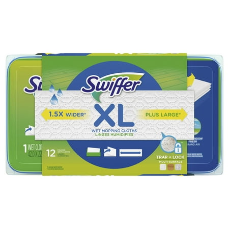 Swiffer Sweeper X-Large Wet Mopping Pad, Multi Surface Refills for Swiffer Floor Mop, Open Window Fresh Scent, 12