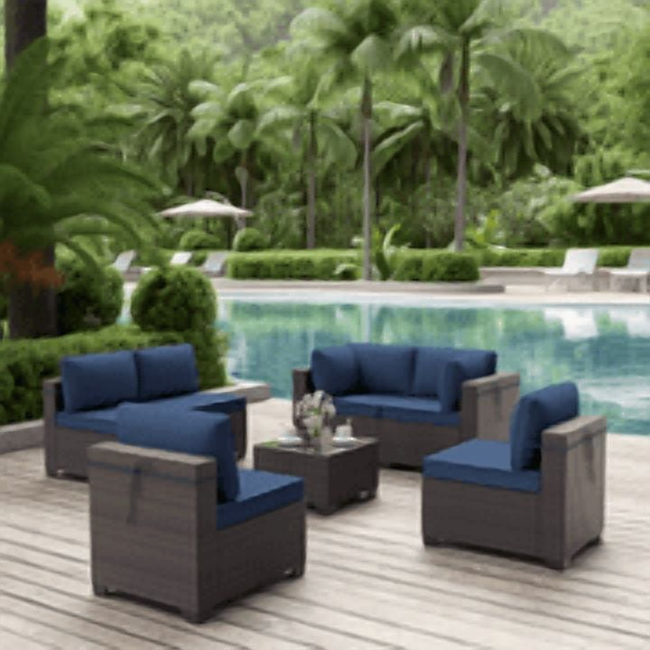 ALAULM 7 Piece Patio Furniture Sets, Outdoor Patio Sectional Outdoor Furniture Set, W/Coffee Table & Thick Cushions, Navy Blue