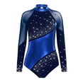 thumbnail image 3 of inlzdz Womens Gymnastics Leotards Long Sleeve Rhinestones Ballet Dance Unitards Bodysuit Performance Navy Blue&Blue L, 3 of 6