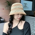 thumbnail image 5 of Sombrero de pescador de paja de verano con circunferencia de la cabeza de 56-58cm, sombrero de lavabo para mujer, sombrero de protección solar transpirable hueco MFZFUKR BST3057371-2, 5 of 5