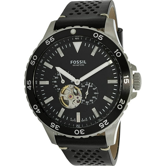 Fossil Men's Crewmaster ME3148 Silver Leather Automatic Dress Watch