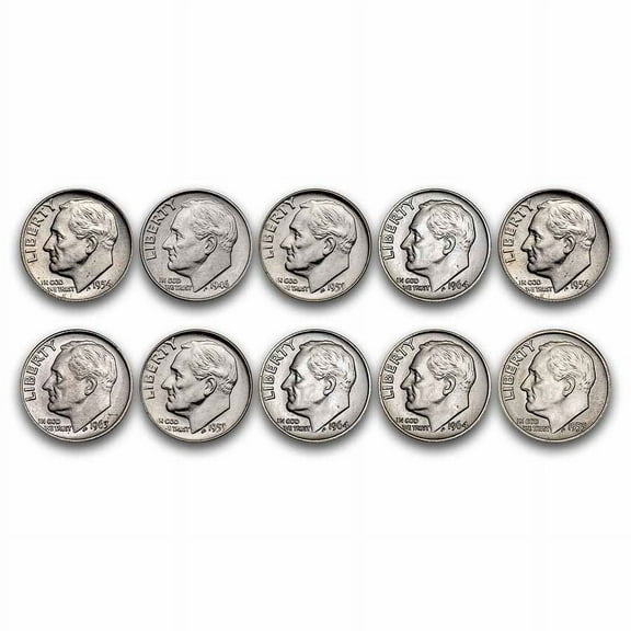 U.S. Mint Roosevelt Dimes, 1946-1964, $1.00 Face Value, BU, .723 oz 90% Silver, .900 Karats
