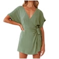 thumbnail image 2 of Summer Saving Wycnly Jumpsuits for Women Dressy Casual Solid Tie Waist Tshirt Short Jumpsuist Overalls Summer V-Neck Short Sleeve Plain Mini Trendy Rompers Army Green xl, 2 of 7