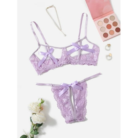 

Purple Romantic Women s Plus Cut out Bow Decor Underwire Crotchless Lingerie Set 2022 4XL(20) Y061D