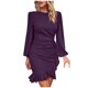 thumbnail image 1 of Vestido ajustado de manga larga con mangas abullonadas para mujer: elegante vestido midi de fiesta con mangas abullonadas, 1 of 6