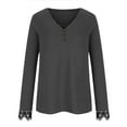 thumbnail image 7 of Long Sleeve Shirts for Women Floral Lace Trim V Neck Button Tunic Tops Solid Casual Basic Dressy T Shirts Blouses, 7 of 7