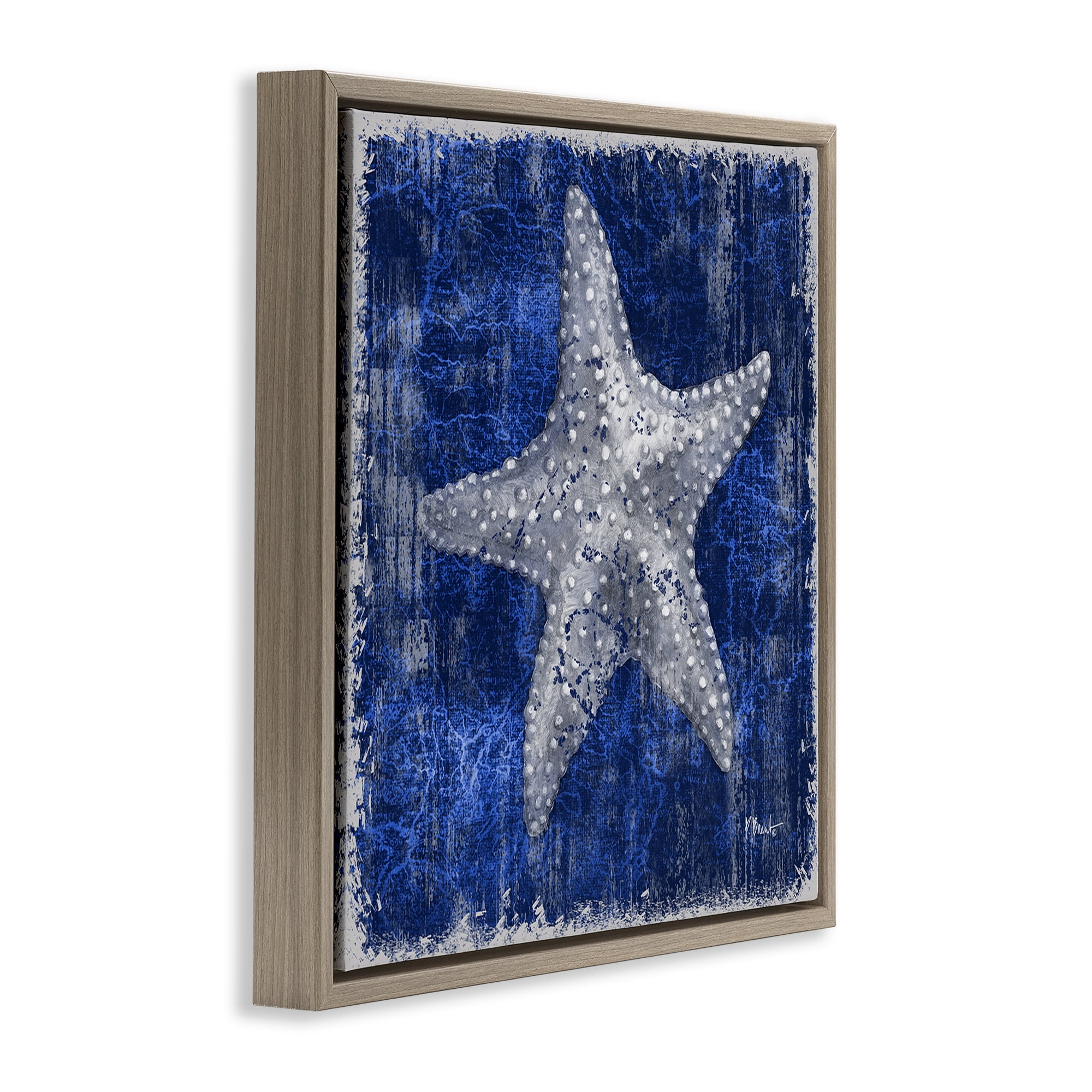 Stupell Industries Rustic Indigo Starfish Nautical & Beach Painting Brown Floater Framed Canvas Art Print Wall Art, 25 x 25