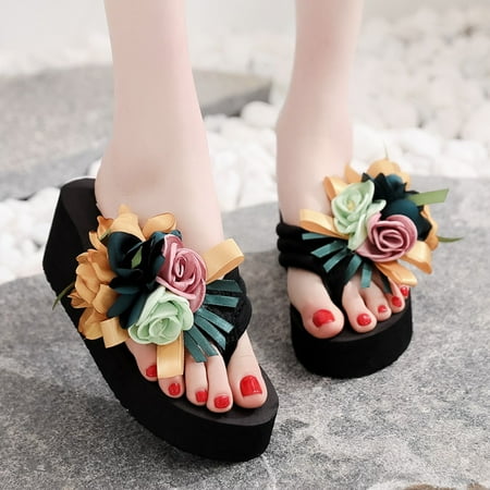 

〖Yilirongyumm〗 Yellow 36 Slippers For Women Home Slipper Beach Flip-Flops Sandals Wedges Flowers Women Breathable Shoes Women s Slipper