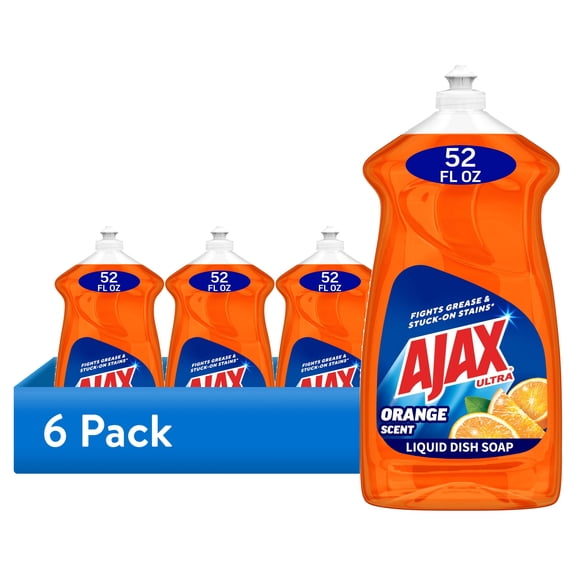 (6 pack) Ajax Ultra Triple Action Dishwashing Liquid Dish Soap, Orange Scent, 52 Fluid Ounce