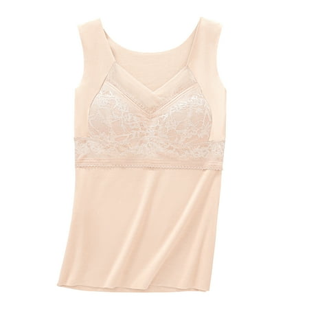 

NEGJ Sleeveless Thermal Shirts For Women With Non Detachable Built In Bra V Neck Vest Lined Underw