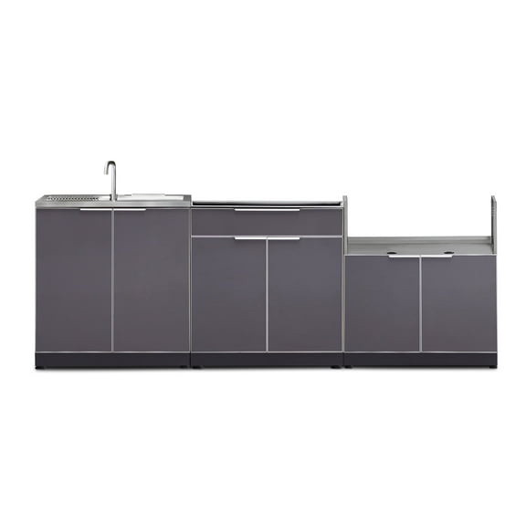 NewAge Products Outdoor Kitchen Aluminum 3 Piece Cabinet Set with Bar, Grill and Sink Cabinet