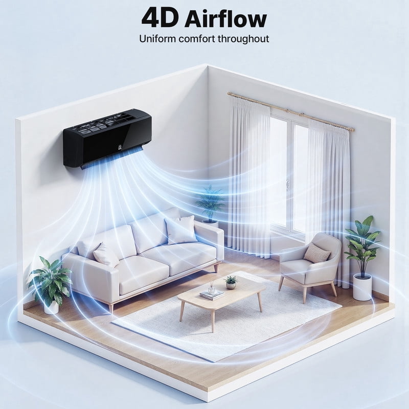 Etust 12000 BTU Mini Split AC Heating System, 20 SEER2 110V/115V Ductless Mini Split Air Conditioner with WiFi Control, Up to 750 Sq.Ft, Black