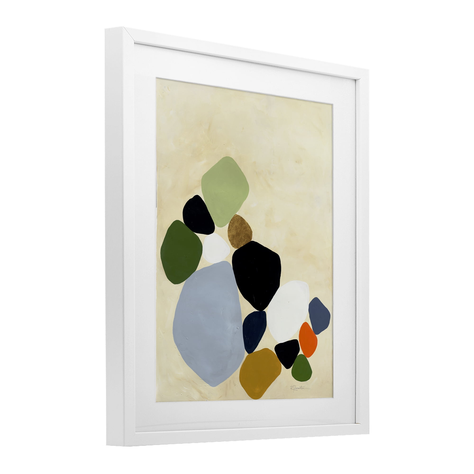 Stupell Industries Balanced Shapes Cluster White Framed Print Under Glass, design by Ruth Fromstein