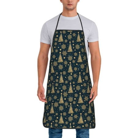 

Matuu Gold Snowflake Christmas Tree for Cooking Apron for Men and Women Adjustable Strap and Waist Ties for Baking Cooking Gardening