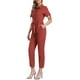 thumbnail image 4 of INSPIRAR CHIC Mono de Mujer de Manga Corta con Cuello, Botones, Cintura Ajustable, Mono de Algodón Cargo en Rojo, 4 of 6