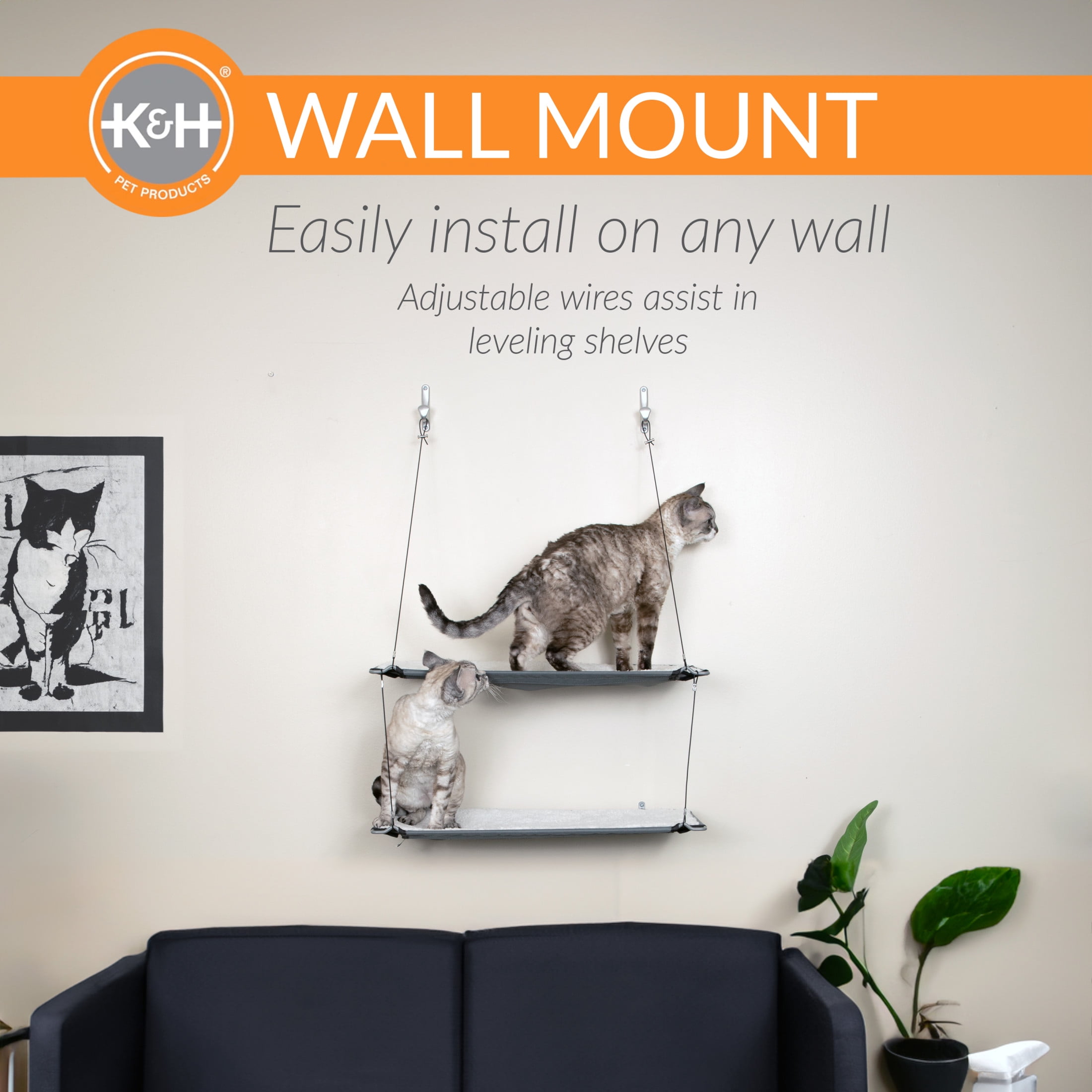 K&H Pet Products Wall Mount Cat Shelf Double Level Natural 23 X 12 Inches