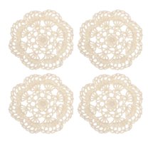 Fabric Coasters, 4pack 6" - Cotton Woven Crochet Doilies, Lace Embroidery Cup Mat with Floral Pattern (Beige)