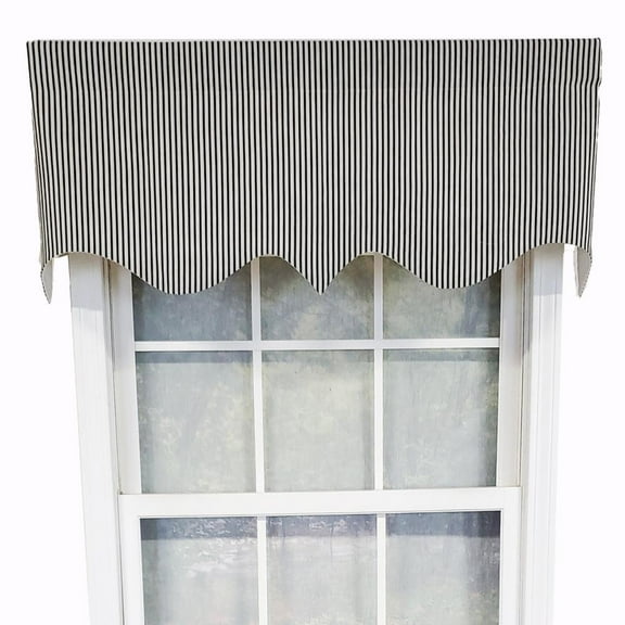 RLF Home Luxurious Modern Design Classic MG-Ticking Stripe Regal Style Window Valance 50" x 17" Black