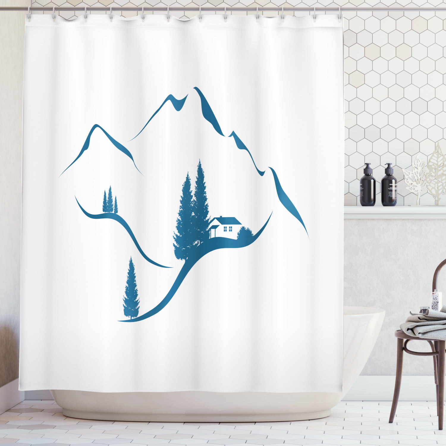 River Scenic Fairy Tale Tree Shower Curtain Liner Waterpoof Fabric Bathroom Mat 