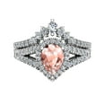 thumbnail image 4 of Wedding Ring Set for Women Pear Cut Pink Morganite Halo Diamond Ring 14K White Gold (I,I1), 4 of 5
