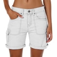 thumbnail image 2 of Shorts for Women BWASD Summer High Waisted Button Shorts with Pockets Solid Color Casual Beach Vacation Clothes Loose Cargo Pants for Hiking Workout (White,L), 2 of 7