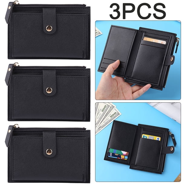 Cartera Cuero PU Con Tarjetero Multiranura Color Sólido A La para Mujer 3 Piezas (negro)