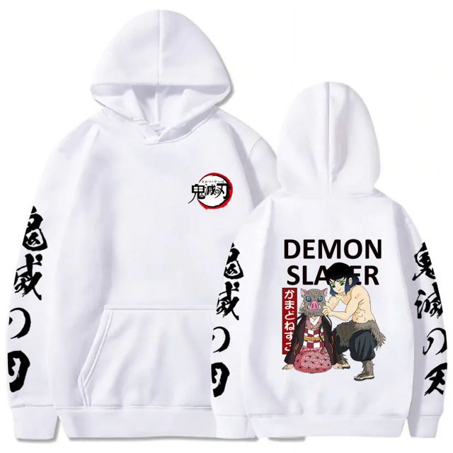 Demon Slayer Inosuke Hashibira sudaderas con capucha Anime Kimetsu no Yaiba con capucha lindo Kawaii Sudadera con capucha de gran tamaño Tops hombres mujeres sudaderas