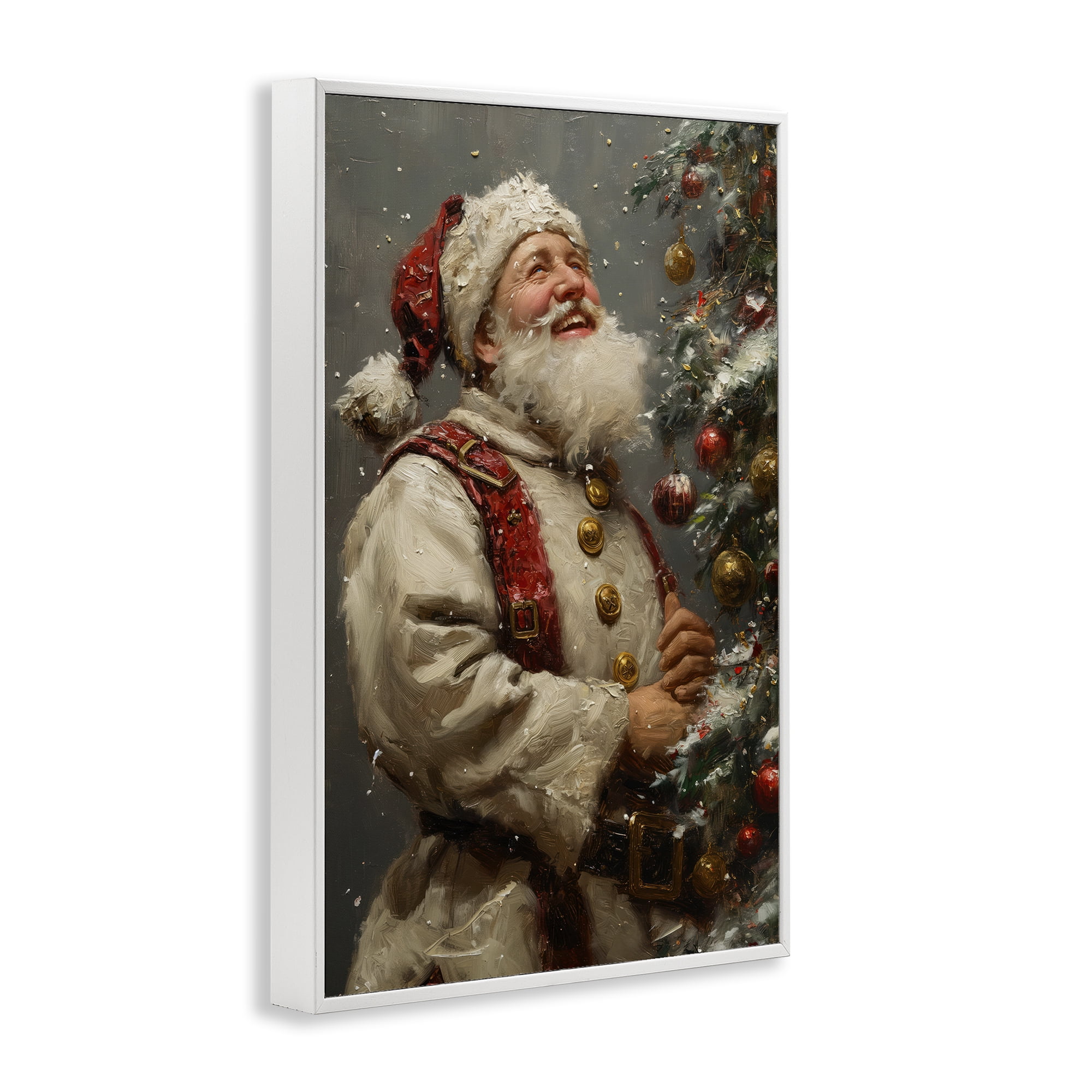 Stupell Industries Happy Santa & Tree Holiday Painting White Framed Art Print Wall Art, 20 x 30