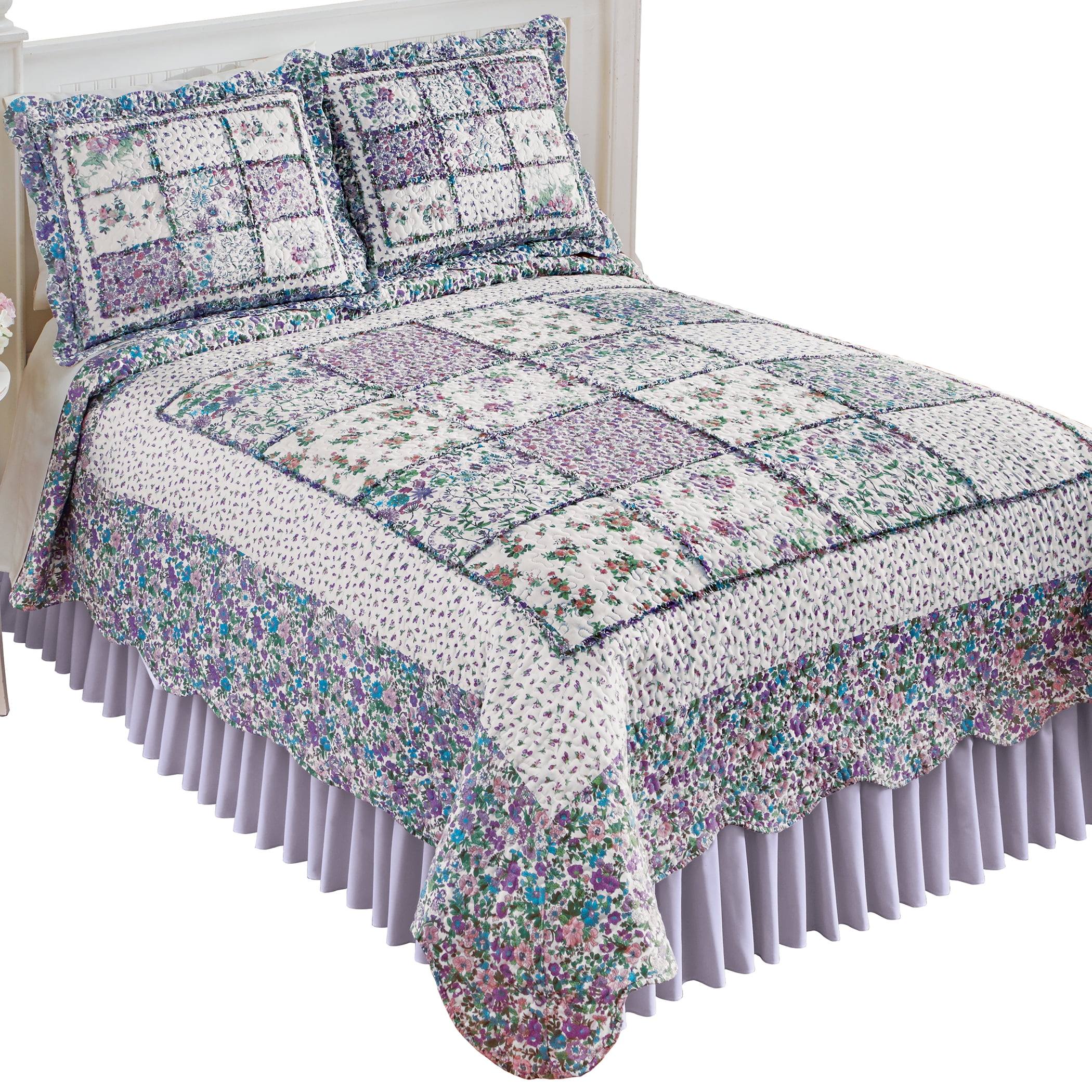 Classic Design Serene Floral Patchwork Quilt Lavender, Rose, Blue