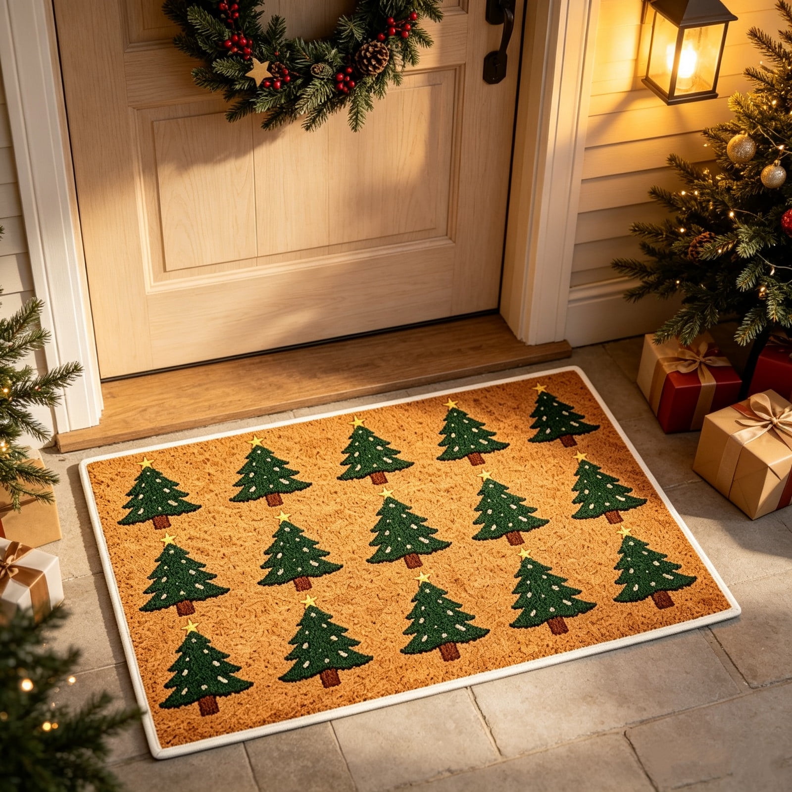 Christmas Tree Doormat Seasonal Front Door Welcome Mat with Grip Backing Decorative Floor Rug for Indoor Outdoor Porch Entryway and Winter Christmas Decor Porch Entry Decor Multicolor