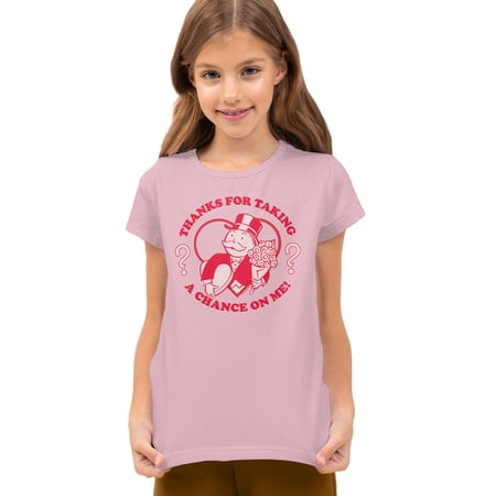 Monopoly Valentine's Day Take A Chance On Me Kids T Shirt for Youth Boys and Girls, Pink, Medium