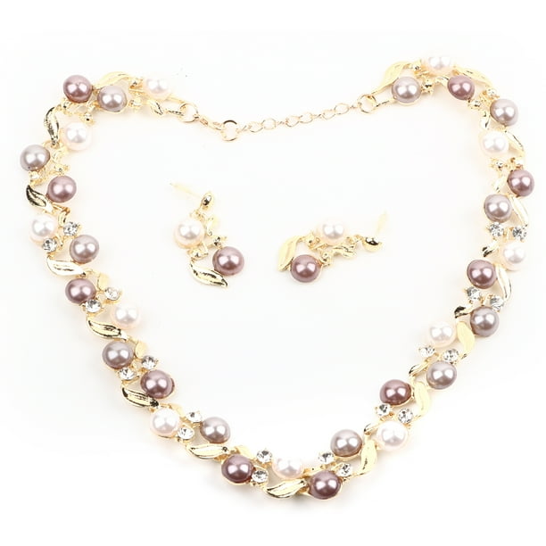 Necklace Earrings Set Alloy Jewelry Sets Faux Pearl Jewelry Gift Necklace Earrings For Party Wedding Woman Girl