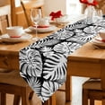 thumbnail image 2 of Palm Tree Monstera Table Runner Linen Burlap Table Runner 70 Inches Long Black White Leaf Boho Botanical Tropical Dresser Scarves for Kitchen Island Coffee Dining Room Party Holiday Decor 13"x70", 2 of 8