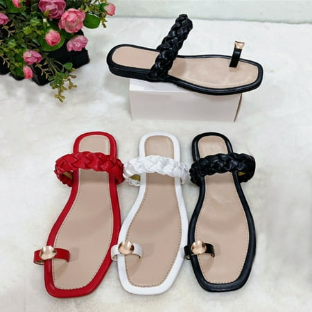 

Porfeet Women Summer Casual Slip-on Flat Beach Wedding Dress Braid Sandals Walking Shoes Black 39