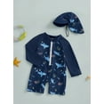 thumbnail image 5 of Jxzom Toddler Baby Boy Rash Guard One Piece Swimsuit Shark Print Long Sleeve Zipped Ruffles Romper Bathing Suit with Sun Hat UPF 50+ Baby Girls Swimwear, 5 of 8