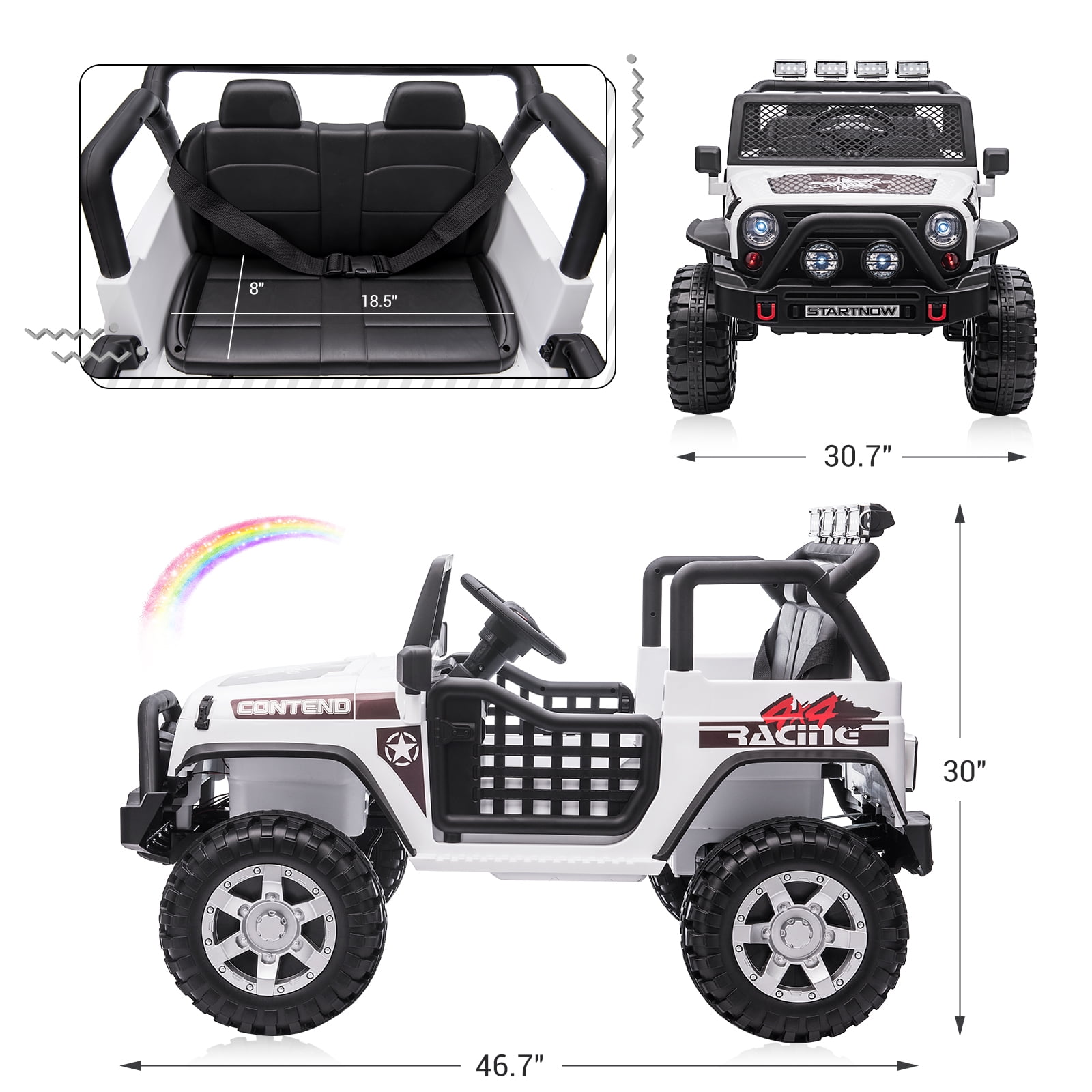 12V Kids Ride on Jeep Car Electric 2 Seats Off-road Truck Vehicle with Remote Control LED MP3 White