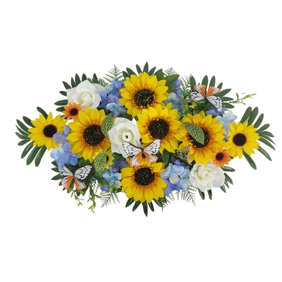 Mainstays 27.75in Outdoor Artificial Floral Headstone Saddle, Sunflower, Rose, Hydrangea, Yellow Color.