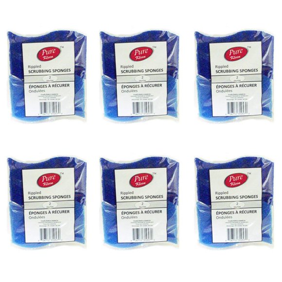 Pure Kleen Rippled Scrubbing Sponges (2 In 1 Pack) (Pack of 6)