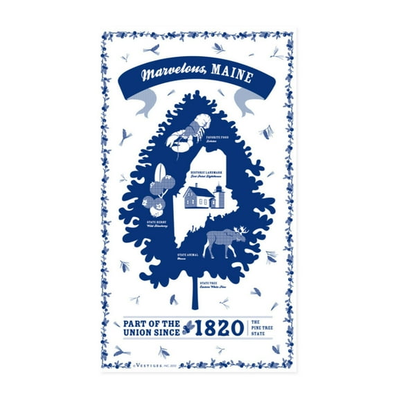 Vestiges Maine State Souvenir Tea Towel 21.5" x 32" Eco-Friendly