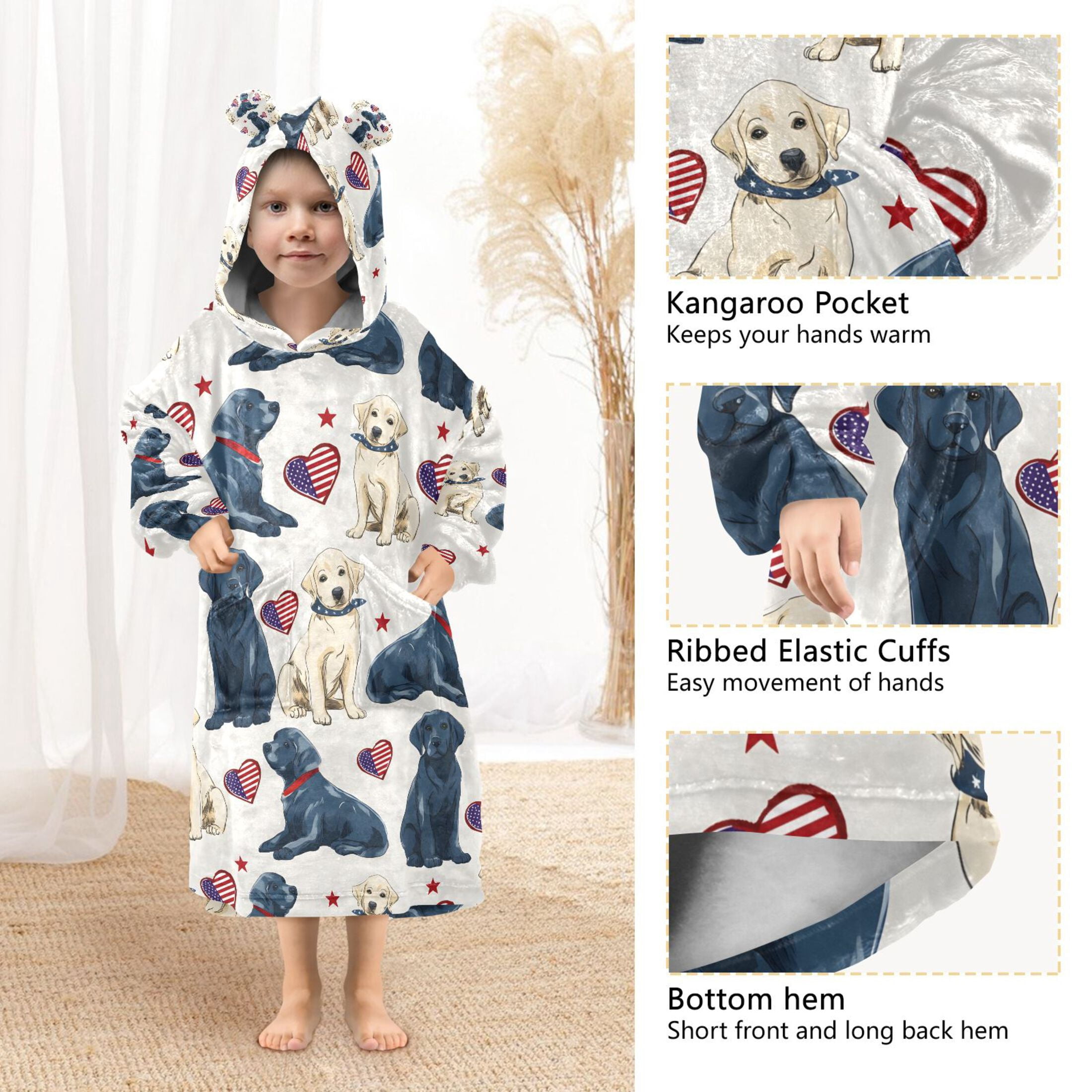 joogoo Blanket Hoodie for Labrador Dogs Hearts Oversize Sweatshirt 3-14 YR L