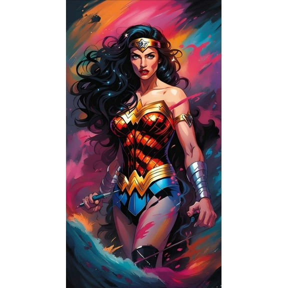 Wonder Woman Diamond Painting Kits for Adults, 5D Seaside Moon Diamond Art Kits for Beginners, DIY Full Drill Paint with Diamond, Home Wall Decor 12 x16 Inch