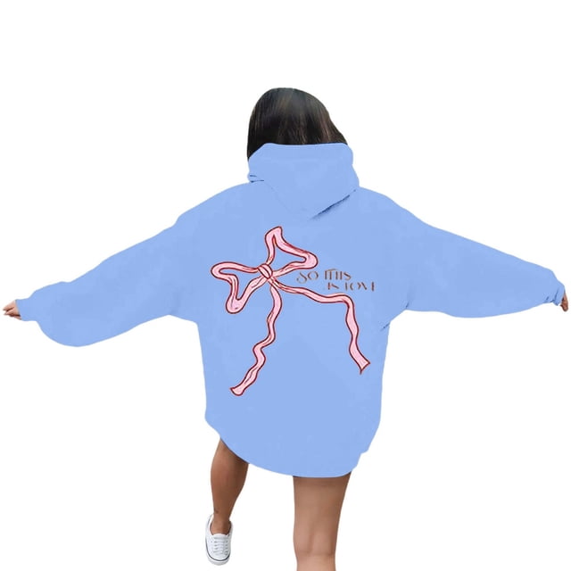 Chandail à Capuche Long pour Femmes Fermeture Éclair Veste Longue d'Hiver Fermeture Éclair Vêtements d'Automne pour Femmes Chandail à Capuche Décontracté Doux Confortable Chandail Col Rond Manches Imprimé Bleu TTTG